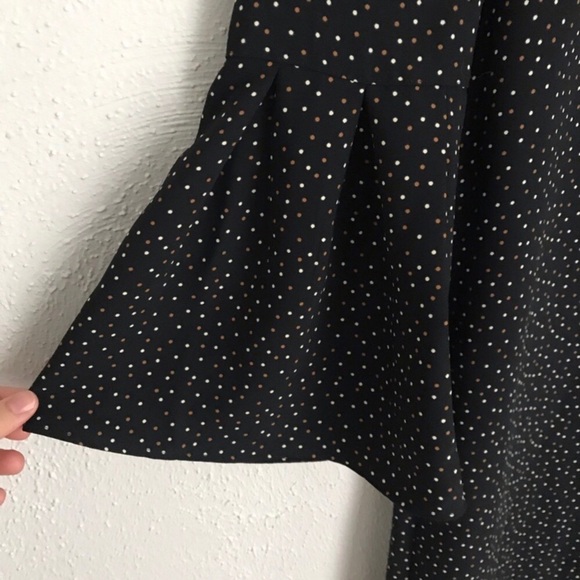 H&M Flare Sleeve Mini Shift Dress in Swiss Dot Black Brown - Picture 3 of 9